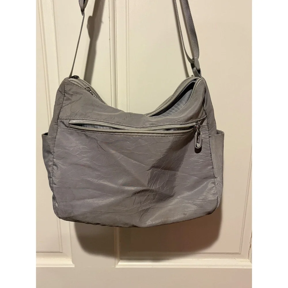 Grey Nylon Crossbody Bag Lightweight Multi-Pocket Travel Purse lots of pockets